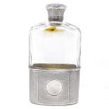 A Victorian silver and cut-glass hip flask, with engine turned screw cap and removable beaker with