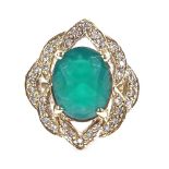 A 9ct gold green agate and diamond cluster dress ring, with pierced settings, setting height 18.5mm,