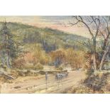 C F Allbon, watercolour, woman and cattle on a country road, signed and dated 1894, 14" x 19",