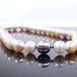 A single strand multi-coloured cultured pearl necklace, with brushed 18ct white gold clasp, necklace