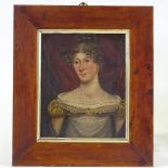 Early 19th century English School, oil on canvas, half length portrait of a young woman, unsigned,