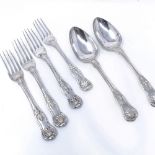 4 Victorian silver King's pattern dessert forks, 1 with legible hallmarks for London 1838, length