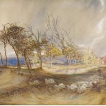 H Clarence Whaite, watercolour, extensive storm swept winter landscape, signed and dated 1872, 25" x