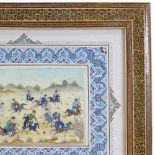 A late 19th/early 20th century Persian watercolour on ivory, depicting a polo match, in finely