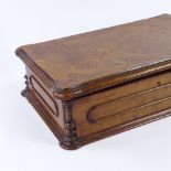 A Victorian burr-walnut bible box, with applied moulded surround and turned corner columns, width