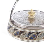 A Victorian Doulton Lambeth jar with engraved silver lid and carved ivory finial, dated 1878,