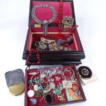 Large jewellery box containing various silver bangles, rings, costume jewellery etc