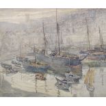 W T M Hawksworth, pair of watercolours, harbour scenes, signed, 10" x 14", framed