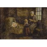 19th/20th century oil on board, woman with an infant, unsigned, 6" x 9", and oil on board, man on