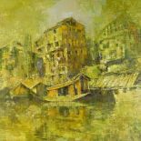 S U Nayak, oil on canvas, impressionist scene in Kashmir, signed, 40" x 40", framed
