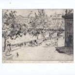 Alfred Hugh Fisher (1867 - 1945), etching, Thames embankment, signed in pencil, plate size 4.75" x