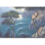 Edouard Perret, oil on canvas, moonlit coastal, signed, 15" x 22", framed