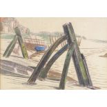 Geoffrey Spink Bagley, crayon on paper, coastal scene, signed, 6.5" x 9", together with an