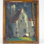 Early 20th century oil on canvas, Continental buildings, indistinctly signed, 18" x 14", framed