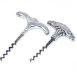 2 silver plated steel corkscrews, stamped Atla, largest length 12.5cm (2)