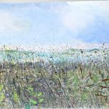 Sandy Dooley, 2 acrylics on canvas, meadow landscapes, 30" x 48", and 24" x 36", unframed