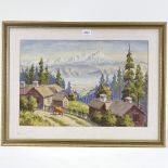 Dina Nath Walli, pair of watercolours, mountain landscapes, Srinagar, signed and inscribed verso,