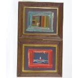 Sunil Patel, pair of acrylics on card, abstract compositions, 1986, 5.5" x 7", framed