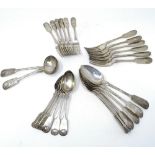 A set of silver Fiddle and Shell pattern cutlery, comprising 6 dinner forks, 6 dinner spoons, 6