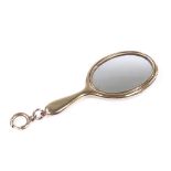 A 9ct gold miniature hand mirror chatelaine attachment, by Crisford & Norris Ltd, hallmarks