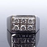 A 14ct white gold 6-stone diamond panel ring, total diamond content approx 0.5ct, setting height 9.