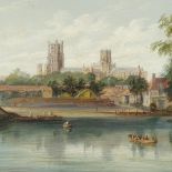 Alfred Vickers, oil on canvas, boating scene near Ely Cathedral, signed, 20" x 30", framed