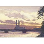 Herbert Ahier, watercolour, Lots Road Power Station Chelsea, signed and dated 1943, 6" x 9.5",
