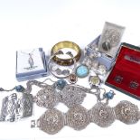 Various silver and other costume jewellery, including ram's head bangle, Maltese filigree