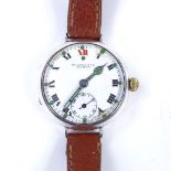 A First War Period silver-cased trench wristwatch, supplied by Miller & Muir of Glasgow, white