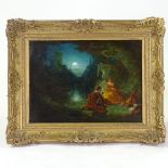 19th century oil on canvas, a serenade by moonlight, unsigned, 10.5" x 14", framed