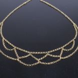 A 9ct gold belcher link festoon necklace, necklace length 59cm, 24.9g