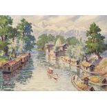 Dina Nath Walli, pair of watercolours, mountain landscapes, Srinagar, signed and inscribed verso,