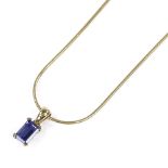 A 9ct gold iolite pendant necklace, on 9ct snake link chain, pendant height excluding bale 8.1mm,