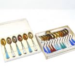 2 sets of David Andersen Norwegian sterling silver-gilt and coloured enamel coffee spoons, length