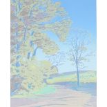 Pair of colour screen prints, autumn and end of summer, indistinctly signed Borgeric?, from an