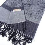 A silver grey paisley pattern pashmina, 176cm x 71.5cm