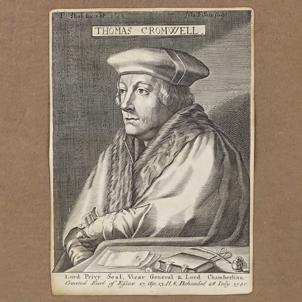 Antique engraving, portrait of Thomas Cromwell, sheet size 8.5" x 6", framed - Image 2 of 4