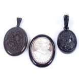 3 Victorian jet and Bakelite relief carved pendants (3)