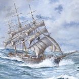 Robin Brooks, oil on canvas, clipper ship at sea, signed, 24" x 36", framed