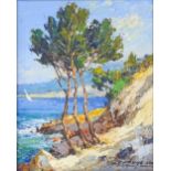 Fortune, oil on board, circa 1950s, Mediterranean coastal view, signed, 11" x 8.5", framed