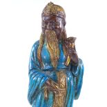 Ugo Urbano Zaccagnini Florence Italy, Italian gilded turquoise glazed ceramic Oriental deity...