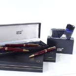 Mont Blanc Meisterstuck, set of 3 burgundy fountain pen, ballpoint pen, and propelling pencil, all