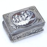 An Antique Dutch silver rectangular table snuffbox, with inset relief carved cameo panel, embossed