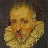 Oil on wood panel, circa 1900, portrait of a man wearing a ruff, unsigned, 6" x 5", unframed