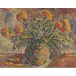 Mid-20th century oil on board, still life vase of flowers, unsigned, 14" x 18", framed