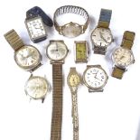 10 various wristwatches, including Deco 9ct gold rectangular wristwatch head (10)