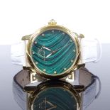 PORSAMO BLEU - a gold plated Gemma quartz wristwatch, malachite dial with diamond hour markers and