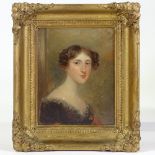 Early 19th century English School, oil on wood panel, head and shoulders portrait of a young