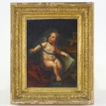 Oil on wood panel, Classical study of a cherub, indistinctly signed, 10.5" x 8", framed