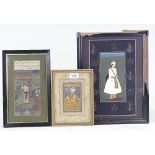 3 Mughal gouache paintings on paper, framed (3)